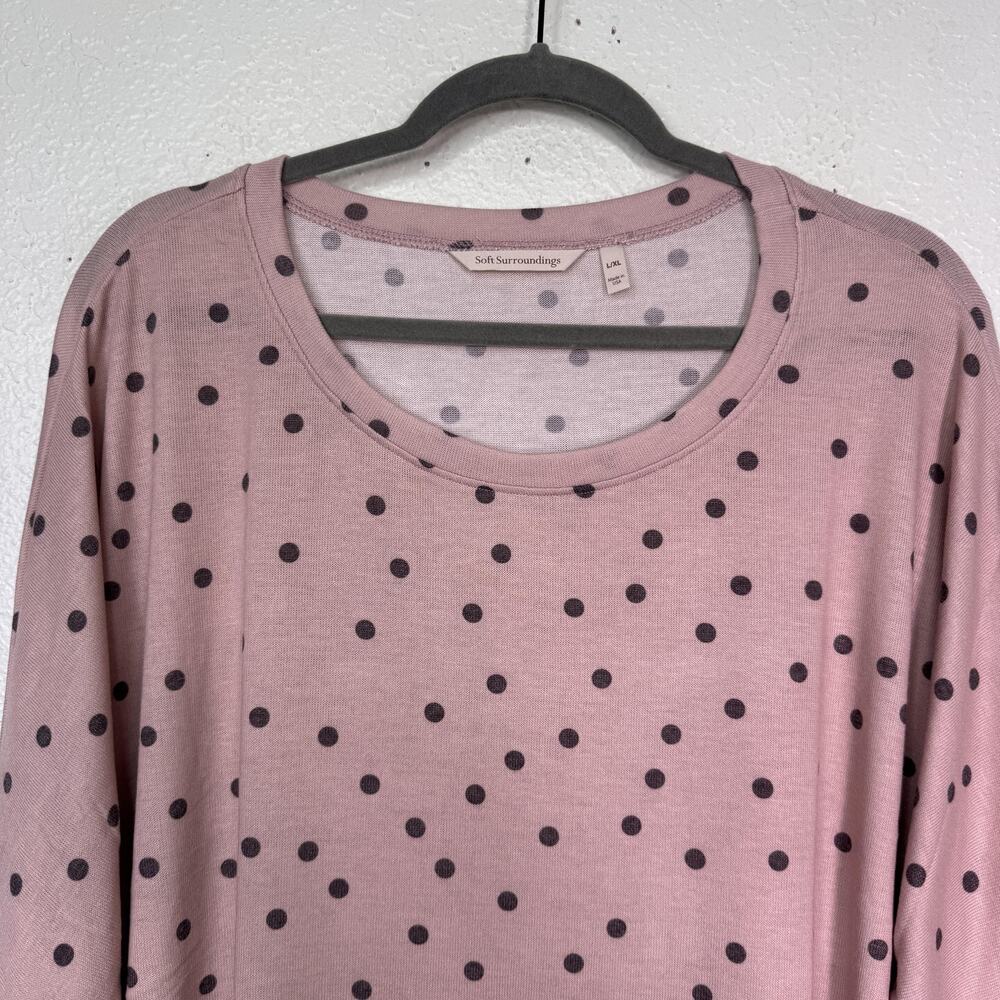Soft Surroundings Top Womens Large XL Polka Dot Tunic Light Pink Rayon Blend - Picture 2 of 10